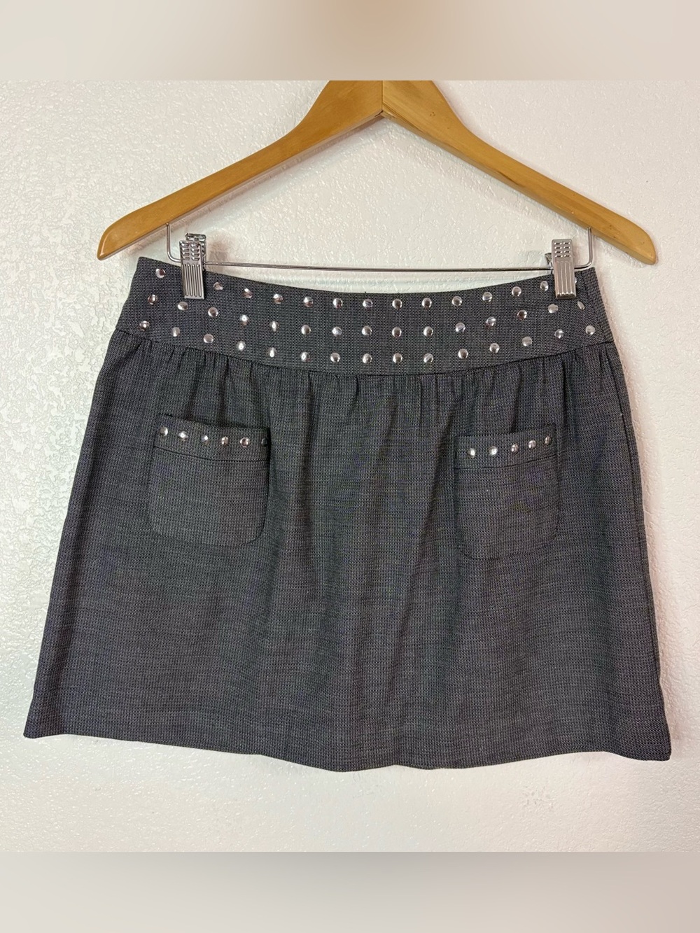 Studded Grey Mini Skirt with Patch Pockets